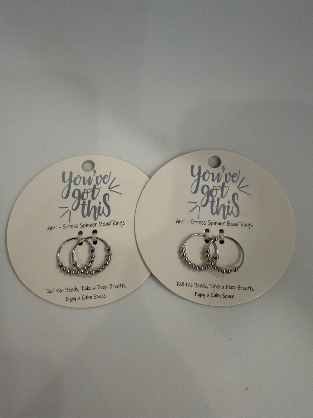 Silver Anti-Stress Spinner Bead Rings - Set of 2 (4 Total)